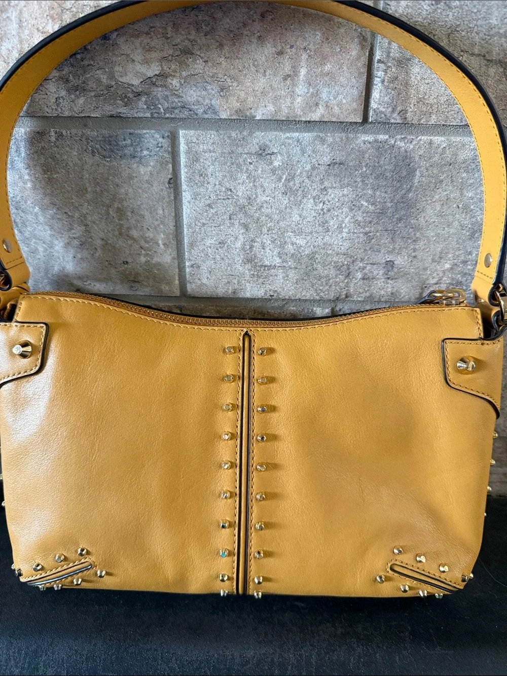 Michael Kors Astor Yellow Leather Studded Shoulder Bag